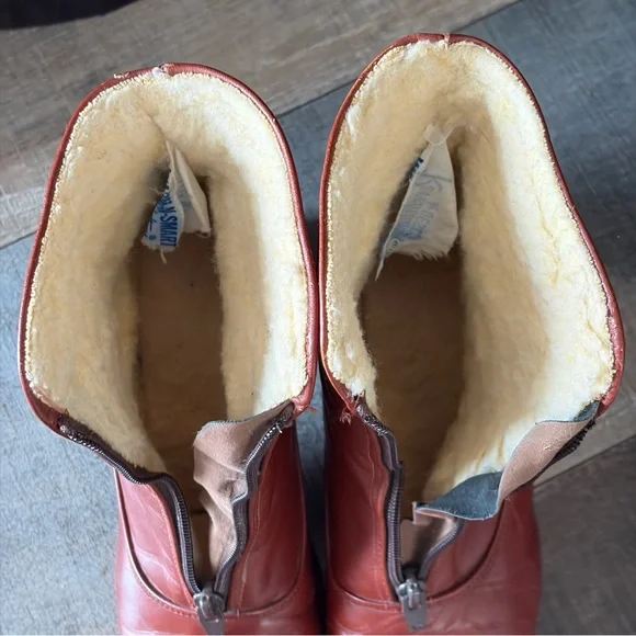 Vintage Warm N Smart Leather Shearling Block Heel Boots 6.5 - Picture 6 of 9